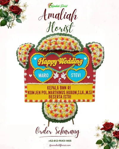 Karangan Papan Bunga Pernikahan di Pacarkeling
